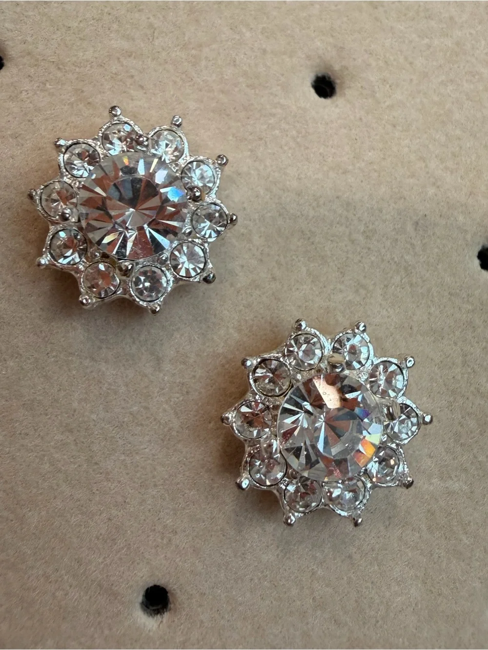 Vintage Signed Roman Crystal Halo Flower Stud Earrings-1069